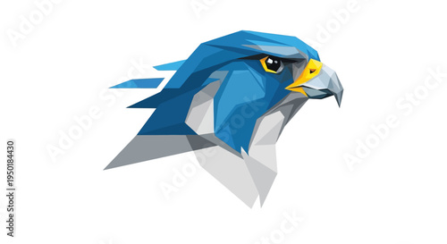 Low poly blue hawk head illustration.