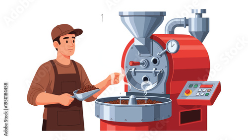 Coffee Roasting Craft: A skilled individual meticulously roasts coffee beans in a specialized machine, showcasing the artistry and process behind crafting the perfect cup of coffee.