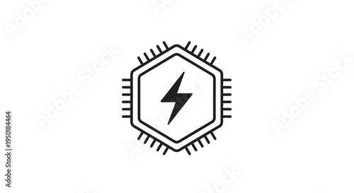 A black and white icon of a microchip with a lightning bolt.