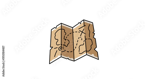 A brown folded map illustration.