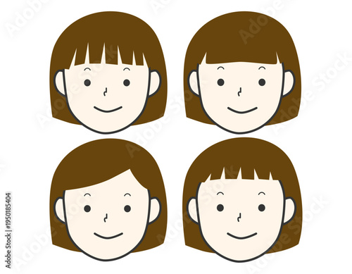 シンプルなボブヘアーの女の子のセット　茶髪