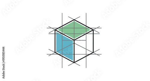 Geometric shapes and lines on cube.