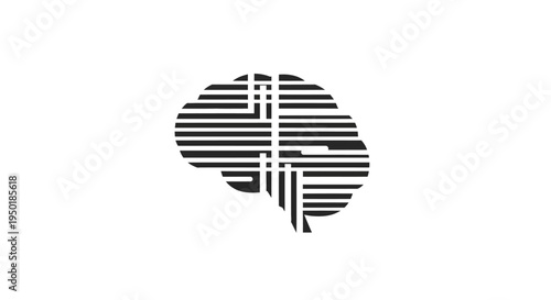 Black and white brain logo with stripes.