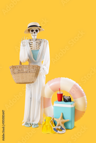 Human skeleton with beach a...