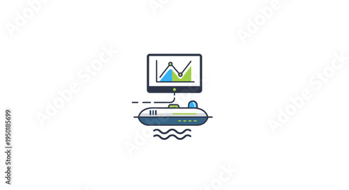 a boat with a computer monitor on it displaying a graph.