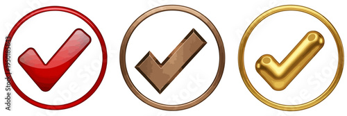 Three dimensional checkmarks in oval shapes