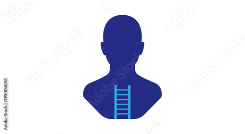 Blue silhouette of a person with ladder on neck.