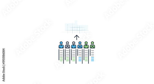 A group of diverse people icons rising.