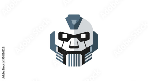 Robot head with futuristic design elements.