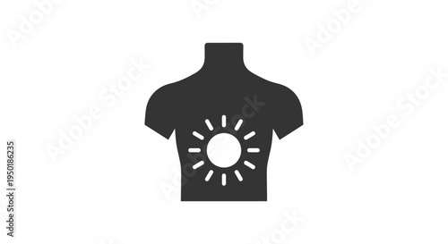 Black silhouette of a t-shirt with sun symbol.