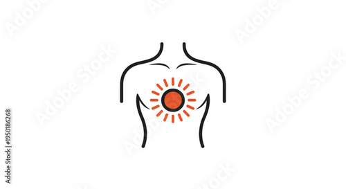 Human body with a red sun symbol on the chest.