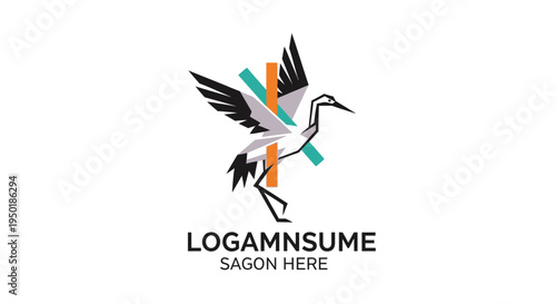 Crane bird logo design template.