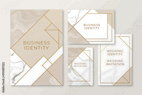 Elegant Marble and Gold Geometric Design for Business Identity and Wedding Invitations