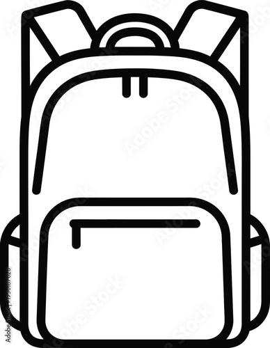 A simple black and white line art illustration of a standard school backpack with two compartments