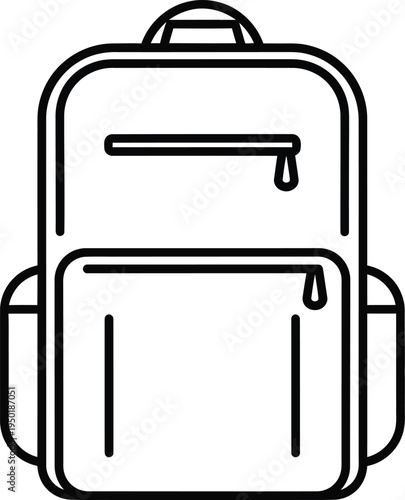 A simple outline illustration of a standard school backpack with two front zippered compartments