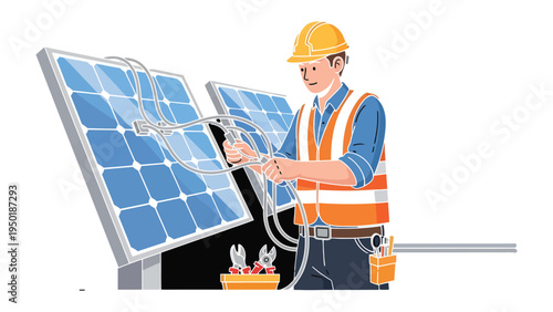 Renewable Energy Technician: A skilled technician diligently installs and maintains solar panels, representing the forefront of sustainable energy solutions and a cleaner future.