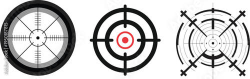 Set of three professional sniper crosshair and target aiming reticle vector icons