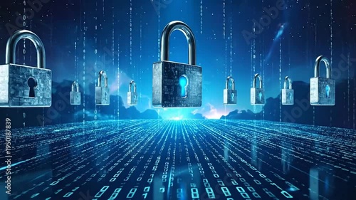 Digital Security Abstract with Padlocks: Cyber Security and Data Protection Concepts