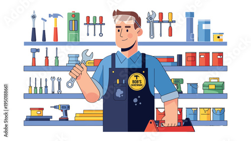 Skilled Technician: A capable technician stands ready in their workshop, confidently wielding a wrench amidst a backdrop of neatly organized tools, suggesting reliability and expertise.