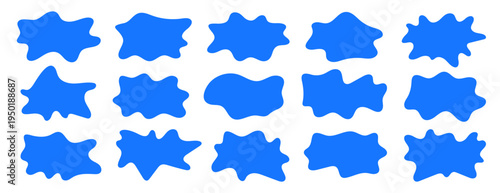 Collection of blue organic blob shapes with smooth, irregular wavy edges arranged