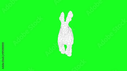 Playful low poly rabbit hops joyfully on vibrant green backdrop in a whimsical animation setting