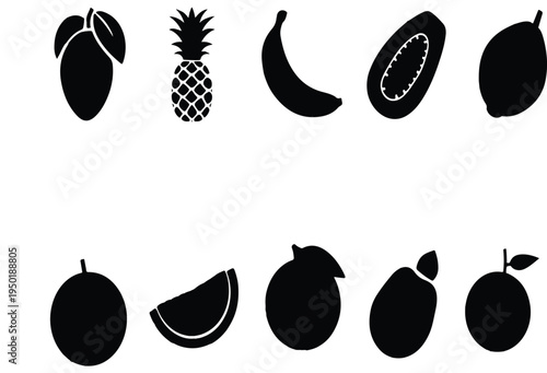Fruits and vegetables icons set with apple pear banana strawberry and healthy food illustrations