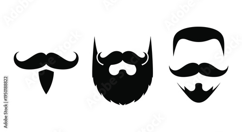 A collection of three distinct beard and mustache styles presented as a bold silhouette high quality