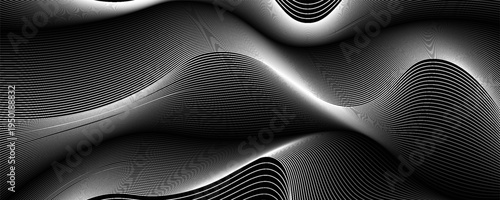 Abstract background with lines and waves. Banner. Element for design isolated on black. Vector background for brochure, booklet, flyer, poster. White and black gradient