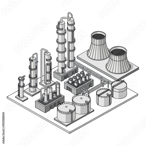 Industrial Plant Equipment and Machinery Illustration.