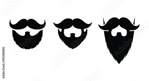 A collection of three distinct beard styles shown in black creating a striking silhouette high quality