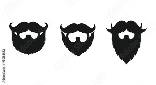 A collection of three distinct beard styles rendered as bold black shapes a striking silhouette