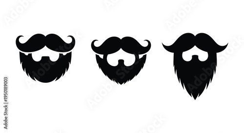 A collection of three distinct beard styles presented as a stark black silhouette high quality professional