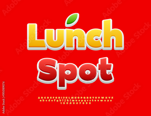 Vector Marketing board Lunch Spot. Classic Yellow Font. Decorative Alphabet Letters and Numbers set.