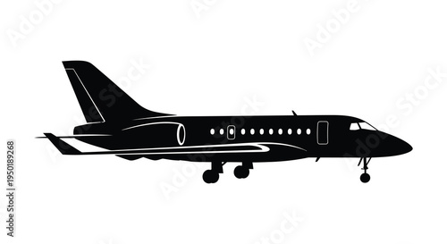 A sleek black silhouette of a private jet resting on the tarmac showcasing modern aviation design silhouette