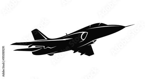 A sleek black fighter jet soars through the air depicted as a striking silhouette high quality