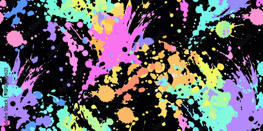 Obraz premium Colorful paint splatters and splashes against a solid black background