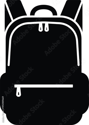 A simple black silhouette icon of a standard school backpack featuring two zippers and straps