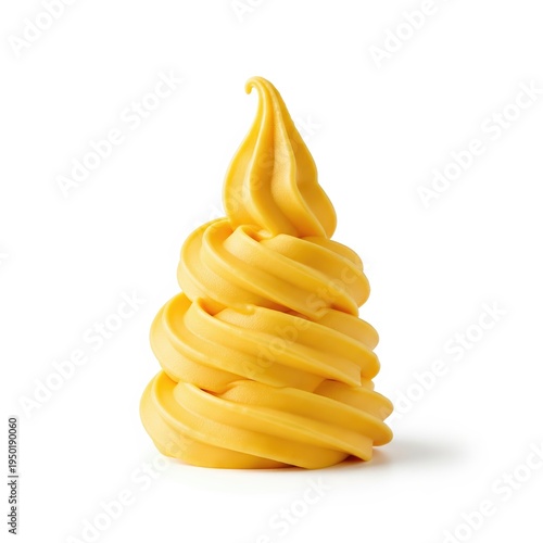 Delicious Yellow Soft Serve Ice Cream Swirl Isolated on White Background.