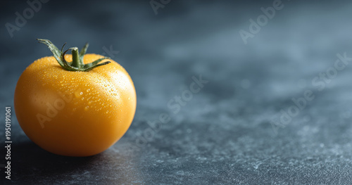 Fresh yellow tomato with water droplets