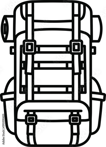 A large hiking backpack with multiple straps and side pockets for outdoor travel and exploration