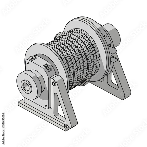 Mechanical Winch with Cable and Mounting.