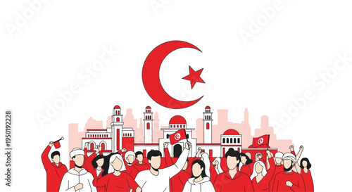 Turkish people celebrate with flag.