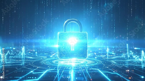 Digital Security: Secure Lock Symbolized on a Circuit Board with Data Streams
