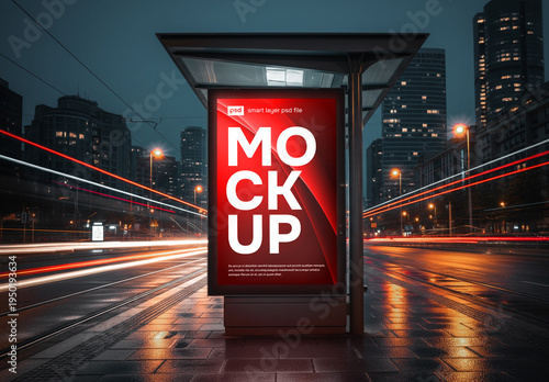 Bus stop poster at night mockup