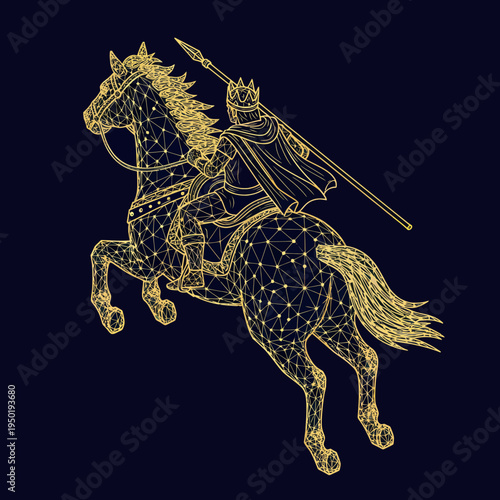 Golden Knight Riding Horse Illustration Art.