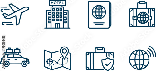 Travel icons isolated on transparent background