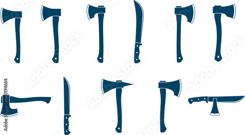 Collection of various axes and hatchets isolated on transparent background