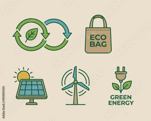 Eco friendly icons for green energy.