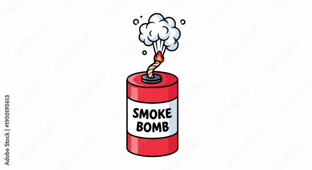 Obraz premium Cartoon illustration of a smoke bomb with smoke exploding on top against a white background.