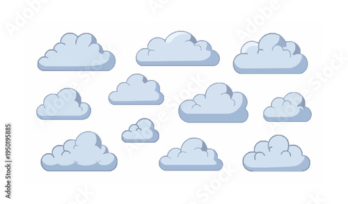 Fluffy cartoon cloud shapes vector pack cute flat sky cloud icons isolated on white background